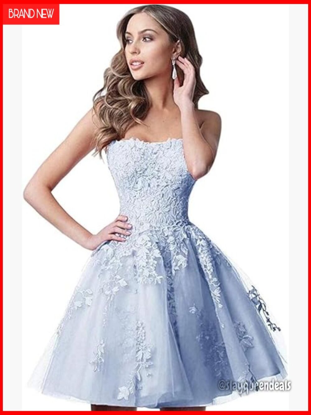 A-Line Strapless Lace Formal Cocktail Homecoming Dress